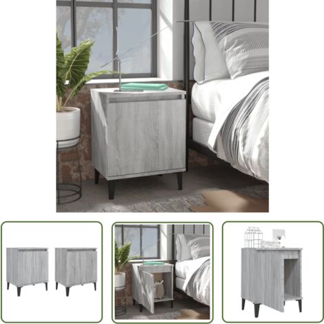The Living Store Tables de chevet avec pieds en métal sonoma gris 40x30x50 cm - Table De Chevet Industrielle - Meuble De Chambre - Table De Nuit - Design Industriel - Table De Chevet Avec Tiroir