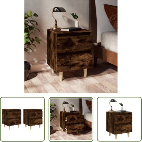 The Living Store Tables de chevet et pieds en bois 2 pcs Chêne fumé 40x35x50 cm - Table De Chevet - Meuble De Chambre - Table De Nuit - Commode - Mobilier Scandinave