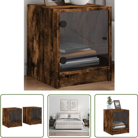 The Living Store Tables de chevet et portes vitrées 2 pcs chêne fumé 35x37x42 cm - Table De Chevet - Meubles De Chambre - Commode - Buffet - Rangement Intérieur