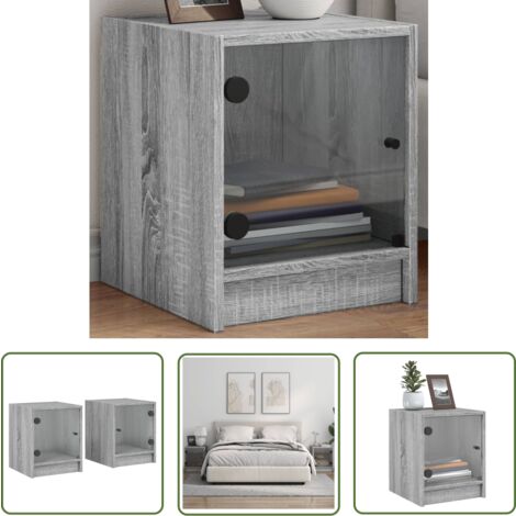 The Living Store Tables de chevet et portes vitrées 2pcs sonoma gris 35x37x42cm - Table De Chevet - Meubles De Chambre - Commode - Buffet - Rangement Intérieur