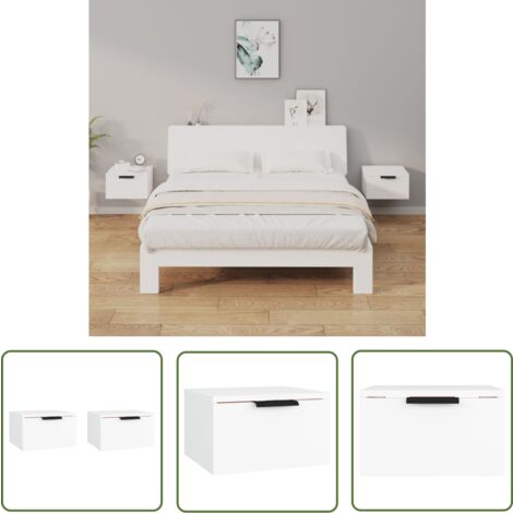 The Living Store Tables de chevet murales 2 pcs blanc 34x30x20 cm - Table De Chevet Murale - Meuble De Chambre - Armoire De Chevet - Étagère Murale - Rangement Mural