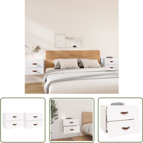 The Living Store Tables de chevet murales 2 pcs Blanc 50x36x40 cm - Table De Chevet Murale - Meuble De Rangement Mural - Étagère Murale - Commode Murale - Meubles De Chambre