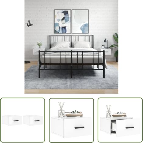 The Living Store Tables de chevet murales 2 pcs blanc brillant 35x35x20 cm - Table De Chevet Murale - Meuble De Rangement Mural - Commode Murale - Étagère Murale - Déco Murale