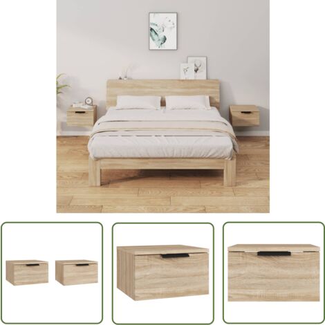 The Living Store Tables de chevet murales 2 pcs Chêne sonoma 34x30x20 cm - Table De Chevet Murale - Meuble De Chambre - Armoire De Chevet - Étagère Murale - Rangement Mural