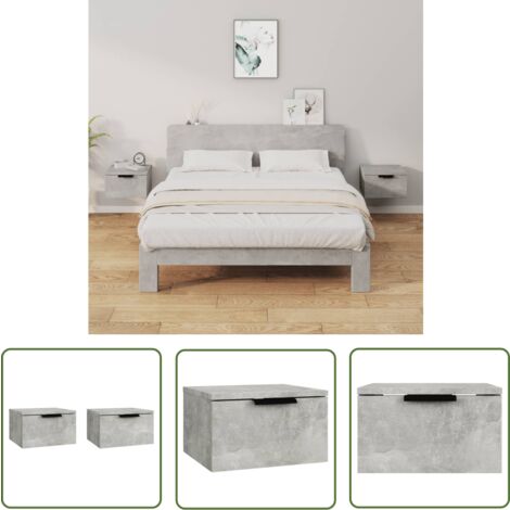 The Living Store Tables de chevet murales 2 pcs Gris béton 34x30x20 cm - Table De Chevet Murale - Meuble De Chambre - Armoire De Chevet - Étagère Murale - Rangement Mural