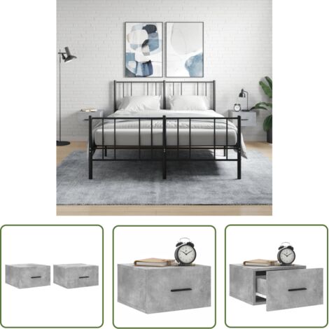 The Living Store Tables de chevet murales 2 pcs gris béton 35x35x20 cm - Table De Chevet Murale - Meuble De Rangement Mural - Commode Murale - Étagère Murale - Déco Murale