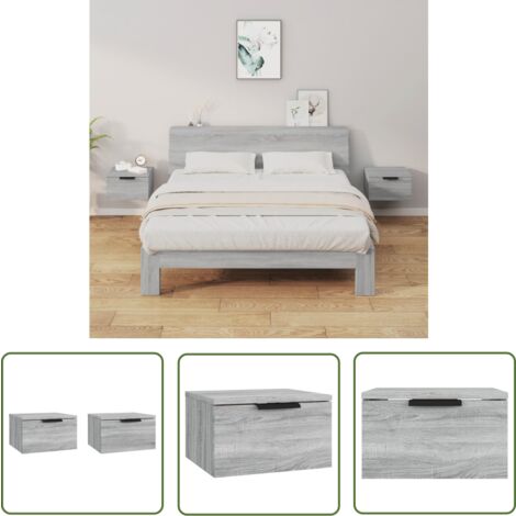 The Living Store Tables de chevet murales 2 pcs Sonoma gris 34x30x20 cm - Table De Chevet Murale - Meuble De Chambre - Armoire De Chevet - Étagère Murale - Rangement Mural