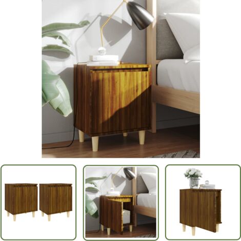 The Living Store Tables de chevet pieds en bois 2 pcs Chêne marron 40x30x50 cm - Table De Chevet - Meuble De Chambre - Table D'appoint - Design Scandinave - Table Basse