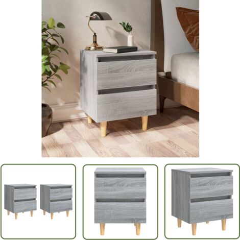The Living Store Tables de chevet pieds en bois 2 pcs Sonoma gris 40x35x50 cm - Table De Chevet - Meuble De Chambre - Table De Nuit - Table Scandinave - Table Basse