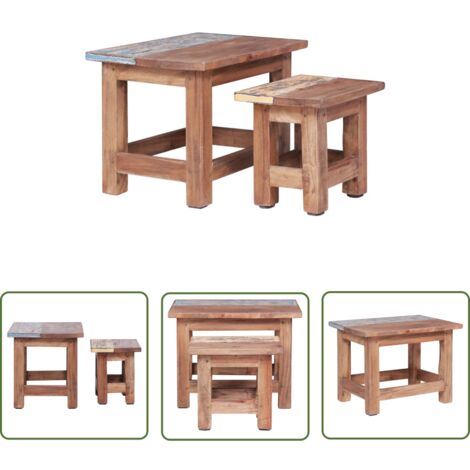 The Living Store Tables gigognes 2 pcs bois d'acajou massif - Table Basse - Tables D'appoint - Meubles Rustiques - Tables Gigognes - Acacia Massif