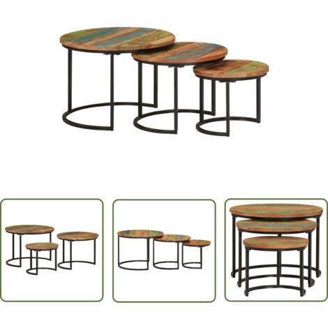 The Living Store Tables gigognes 3 pcs bois massif de récupération - Table Basse - Meubles De Salon - Tables Gigognes - Mobilier Vintage - Décoration Intérieure