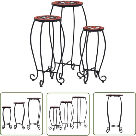 The Living Store Tables mosaïque 3 pcs Terre cuite et blanc Céramique - Table De Jardin - Table D'appoint Extérieur - Table Mosaïque - Mobilier De Jardin - Décoration Extérieure
