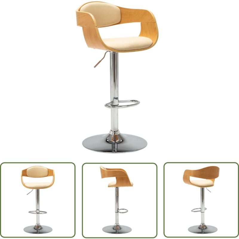 The Living Store - Tabouret de bar Crème Bois courbé et similicuir - Chaise De Bar - Tabouret De Comptoir - Fauteuil De Bar - Chaise Moderne - Chaise