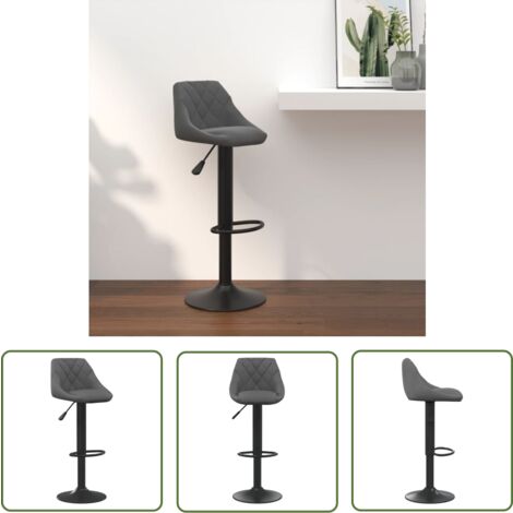 The Living Store Tabouret de bar Gris foncé Velours - Tabouret De Bar - Tabouret De Comptoir - Chaise De Bar - Chaise De Comptoir - Fauteuil De Bar