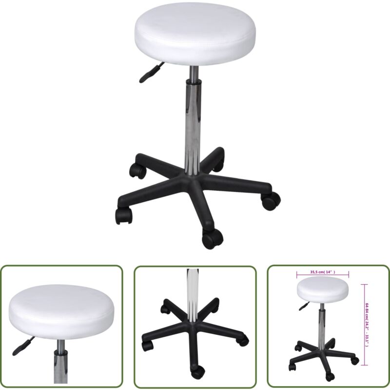 Tabouret de bureau Blanc - Tabouret De Bureau - Chaise De Bureau - Siège Ajustable - Ergonomique - Blanc - The Living Store