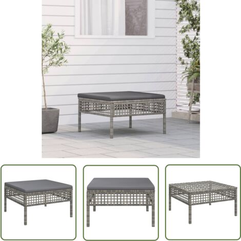 The Living Store Tabouret de jardin avec coussin gris résine tressée - Salon De Jardin - Mobilier De Jardin - Chaise De Jardin - Fauteuil De Jardin - Résine Tressée