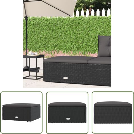 The Living Store Tabouret de jardin avec coussin noir résine tressée - Pouf De Jardin - Mobilier De Jardin - Chaise Lounge - Fauteuil De Jardin - Résine Tressée