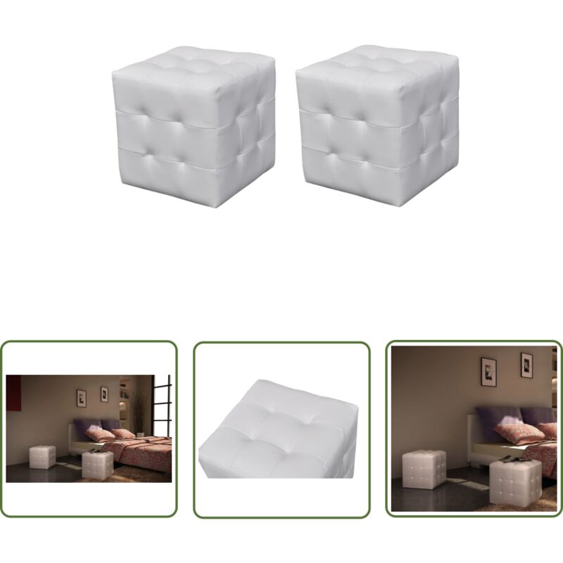 Tabourets cube Blanc - Tabouret Cube - Tabouret Blanc - Chaise Design - Mobilier Moderne - Repose-pieds - The Living Store