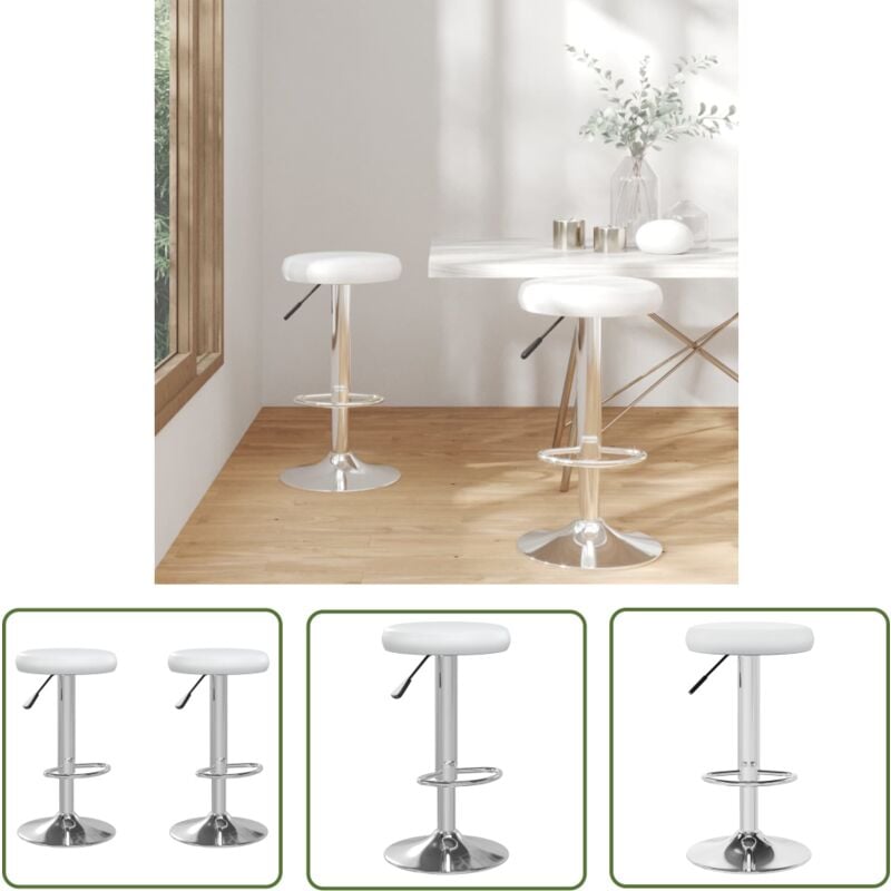 The Living Store - Tabourets de bar lot de 2 Blanc Similicuir - Tabouret De Bar - Tabourets De Bar - Chaise De Bar - Fauteuils De Bar - Mobilier De