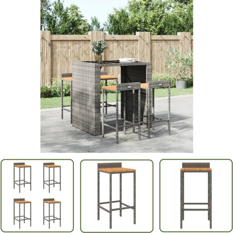 The Living Store - Tabourets de bar lot de 4 gris résine tressée et bois d'acacia - Tabouret De Bar - Tabouret De Comptoir - Chaise De Bar - Mobilier
