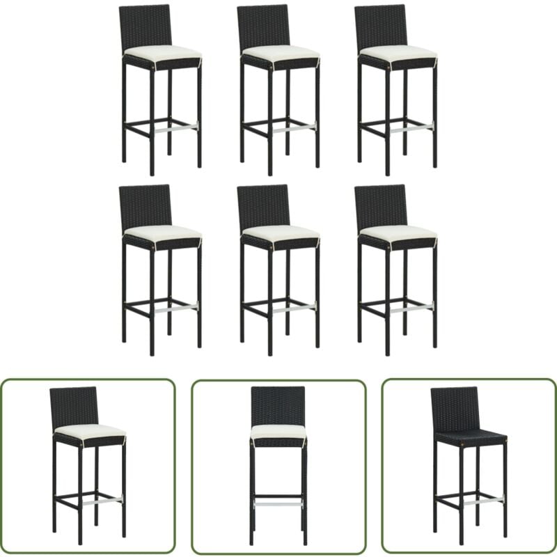 The Living Store - Tabourets de bar avec coussins lot de 6 noir résine tressée - Tabouret De Bar - Tabouret De Comptoir - Mobilier De Jardin