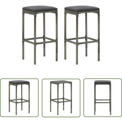 The Living Store Tabourets de bar avec coussins lot de 2 gris résine tressée - Tabouret De Bar - Tabourets De Bar - Chaise De Bar - Chaises De Bar - Résine Tressée
