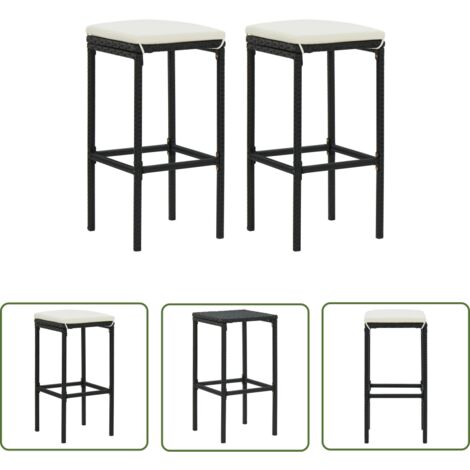 The Living Store Tabourets de bar avec coussins lot de 2 noir résine tressée - Tabouret De Bar - Tabourets De Bar - Chaise De Bar - Chaises De Bar - Mobilier De Cuisine