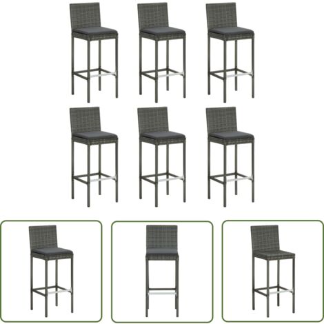 The Living Store Tabourets de bar avec coussins lot de 6 gris résine tressée - Tabourets De Bar - Tabourets De Comptoir - Meubles De Jardin - Mobilier D'extérieur - Résine Tressée