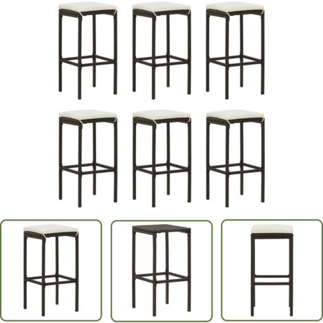 The Living Store Tabourets de bar avec coussins lot de 6 marron résine tressée - Tabouret De Bar - Tabourets De Bar - Chaise De Bar - Chaises De Bar - Mobilier De Cuisine