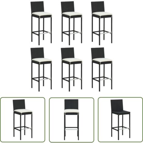 The Living Store Tabourets de bar avec coussins lot de 6 noir résine tressée - Tabouret De Bar - Tabouret De Comptoir - Mobilier De Jardin - Meubles D'extérieur - Résine Tressée