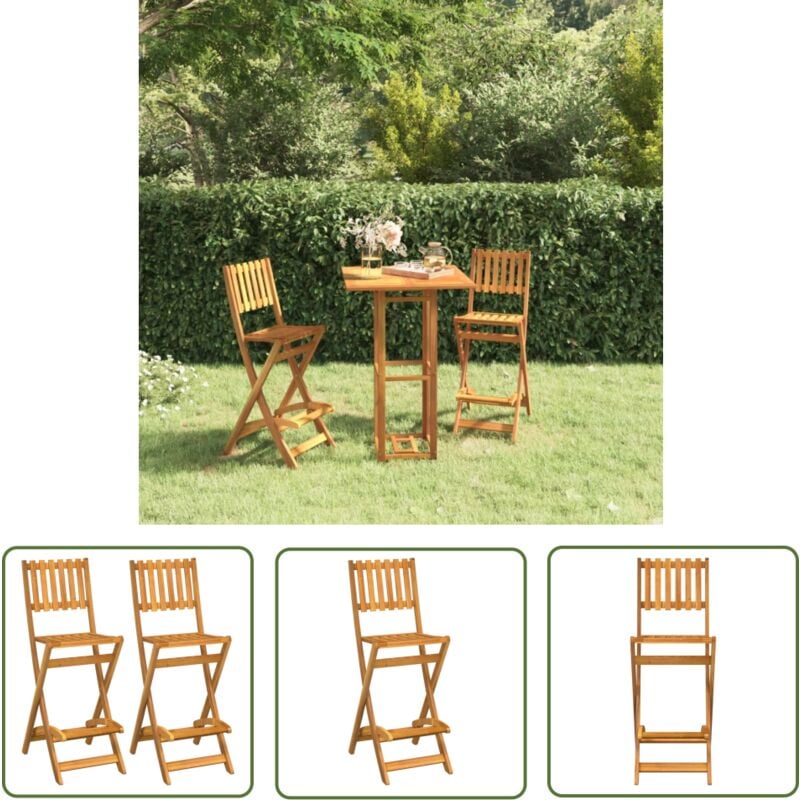 The Living Store - Tabourets de bar d'extérieur pliants lot de 2 Bois d'acacia - Tabourets De Bar - Chaise De Jardin - Meubles De Jardin - Mobilier