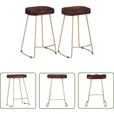 The Living Store Tabourets de bar Gavin lot de 2 bois de manguier massif - Tabouret De Bar - Tabourets De Bar - Chaise De Bar - Chaises De Bar - Mobilier De Cuisine