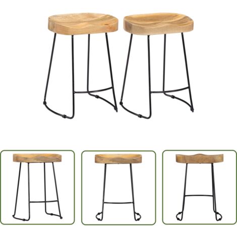 The Living Store Tabourets de bar Gavin lot de 2 bois de manguier solide - Tabouret De Bar - Tabouret De Comptoir - Mobilier Retro - Meubles En Bois Massif - Chaise De Bar