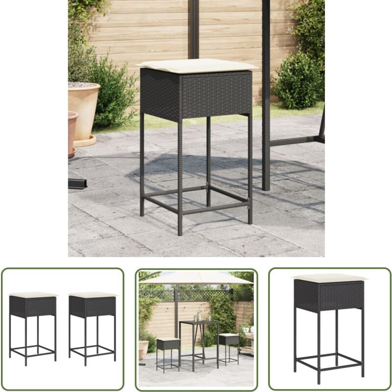 The Living Store - Tabourets de bar jardin coussins lot de 2 noir résine tressée - Tabouret De Bar - Chaise De Jardin - Mobilier Extérieur - Résine