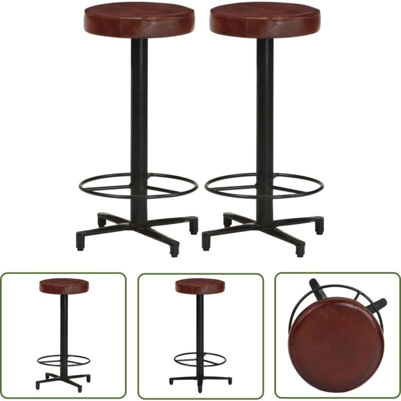 The Living Store - Tabourets de bar lot de 2 66 cm cuir véritable - Tabouret De Bar - Tabourets De Cuisine - Chaise Haute - Mobilier De Salle à
