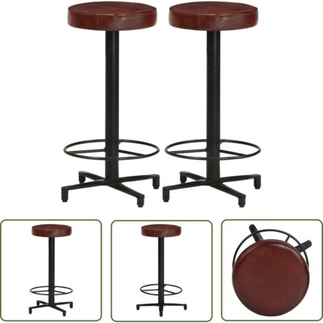 The Living Store Tabourets de bar lot de 2 66 cm cuir véritable - Tabouret De Bar - Tabourets De Cuisine - Chaise Haute - Mobilier De Salle À Manger - Cuir Véritable