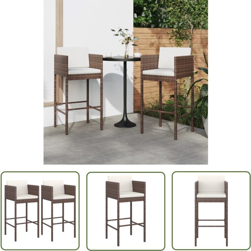 The Living Store - Tabourets de bar lot de 2 avec coussins marron résine tressée - Tabouret De Bar - Chaises De Jardin - Mobilier De Jardin - Résine
