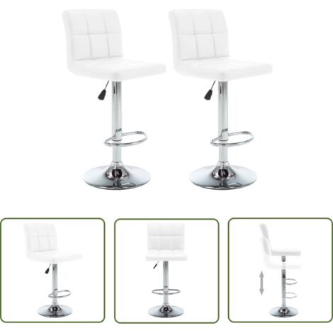 The Living Store Tabourets de bar lot de 2 blanc similicuir - Tabouret De Bar - Tabourets De Comptoir - Chaise De Bar - Meubles De Cuisine - Mobilier Contemporain