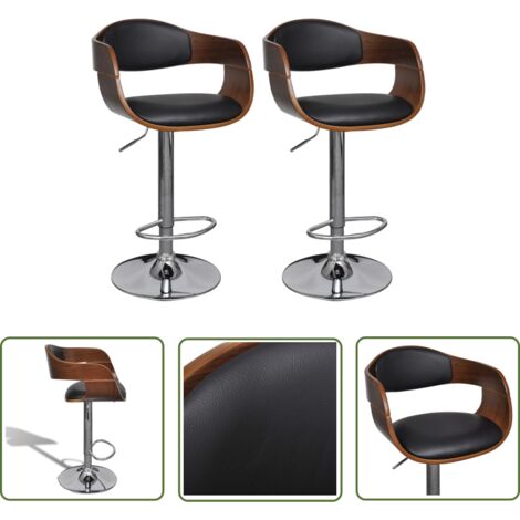 The Living Store Tabourets de bar lot de 2 bois courbé et similicuir - Tabouret De Bar - Tabouret De Cuisine - Chaise De Bar - Meubles De Salon - Mobilier Moderne