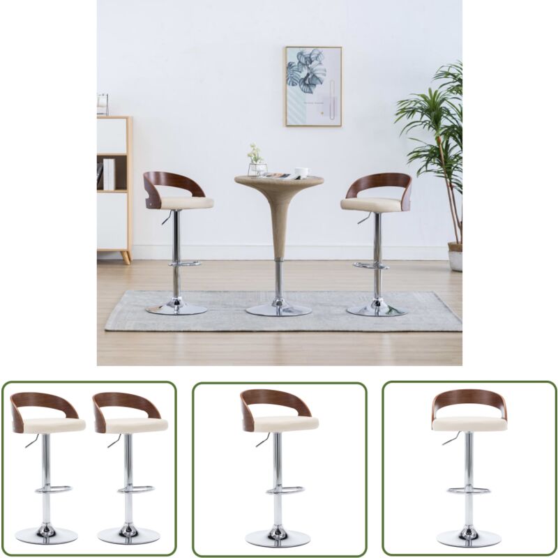 The Living Store - Tabourets de bar lot de 2 crème similicuir et bois courbé - Chaises De Bar - Tabourets De Bar - Chaise De Comptoir - Meubles De