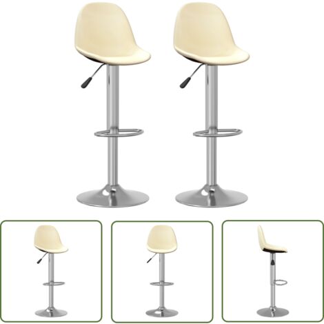 The Living Store Tabourets de bar lot de 2 crème tissu - Tabouret De Bar - Chaise De Comptoir - Tabouret De Cuisine - Meubles De Salle À Manger - Chaise Réglable