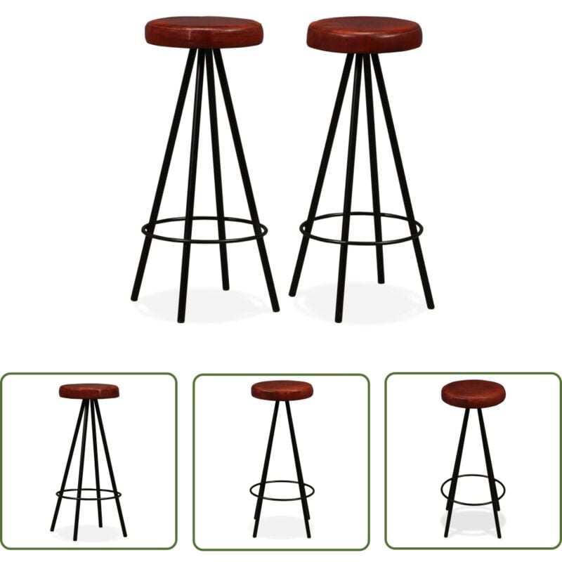 The Living Store - Tabourets de bar lot de 2 cuir véritable - Tabouret De Bar - Tabourets Industriels - Fauteuil De Bar - Chaise Haute - Mobilier