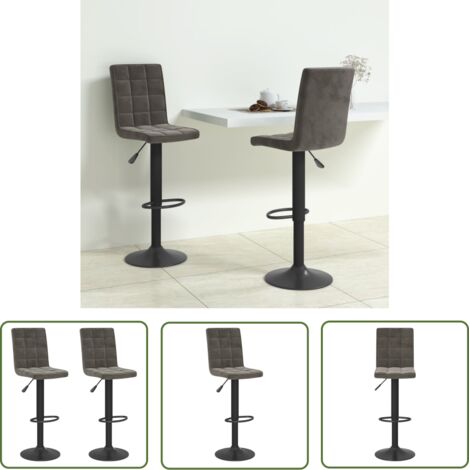 The Living Store Tabourets de bar lot de 2 gris foncé velours - Tabouret De Bar - Chaise De Comptoir - Fauteuil De Bar - Tabourets Hauts - Meubles De Cuisine