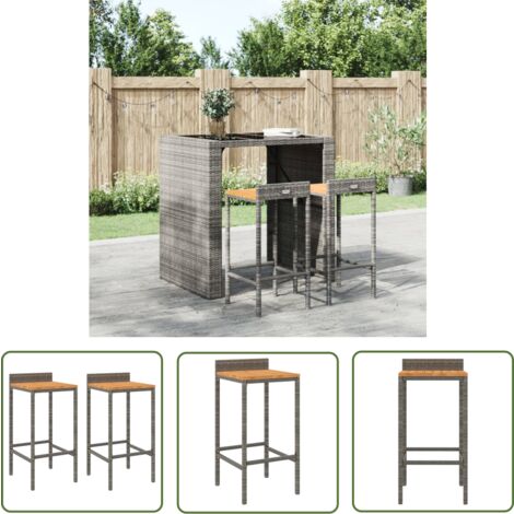 The Living Store Tabourets de bar lot de 2 gris résine tressée et bois d'acacia - Tabouret De Bar - Tabourets De Bar - Chaise De Bar - Fauteuil De Bar - Mobilier De Jardin