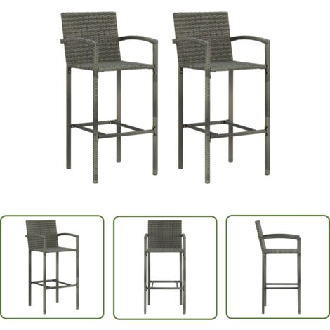 The Living Store Tabourets de bar lot de 2 gris résine tressée - Tabouret De Bar - Chaises De Bar - Mobilier De Jardin - Meubles De Terrasse - Décoration Extérieure