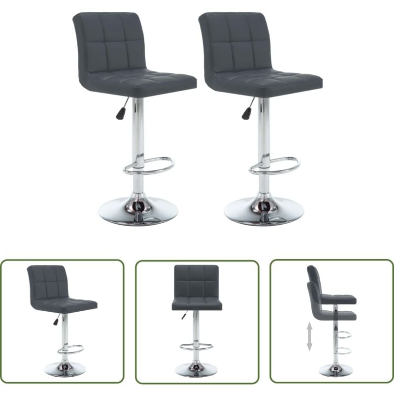 The Living Store - Tabourets de bar lot de 2 gris similicuir - Tabouret De Bar - Chaise Haute - Tabouret De Comptoir - Mobilier De Cuisine - Siège