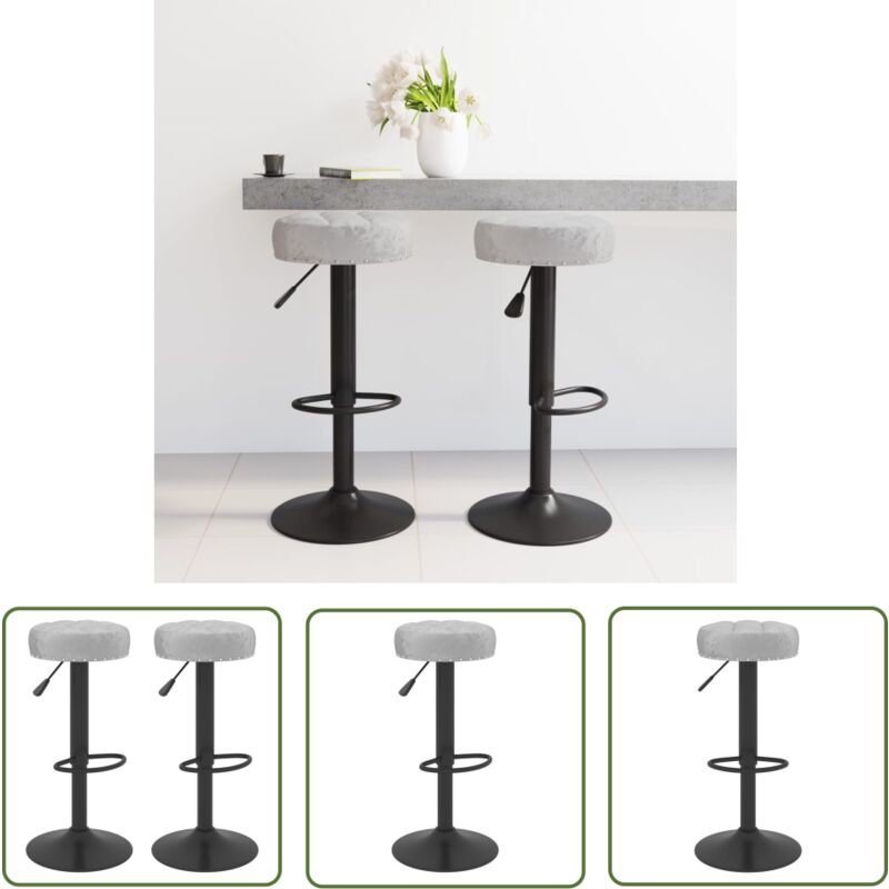 The Living Store - Tabourets de bar lot de 2 gris velours - Tabouret De Bar - Chaise De Comptoir - Fauteuil De Bar - Mobilier De Cuisine - Décoration