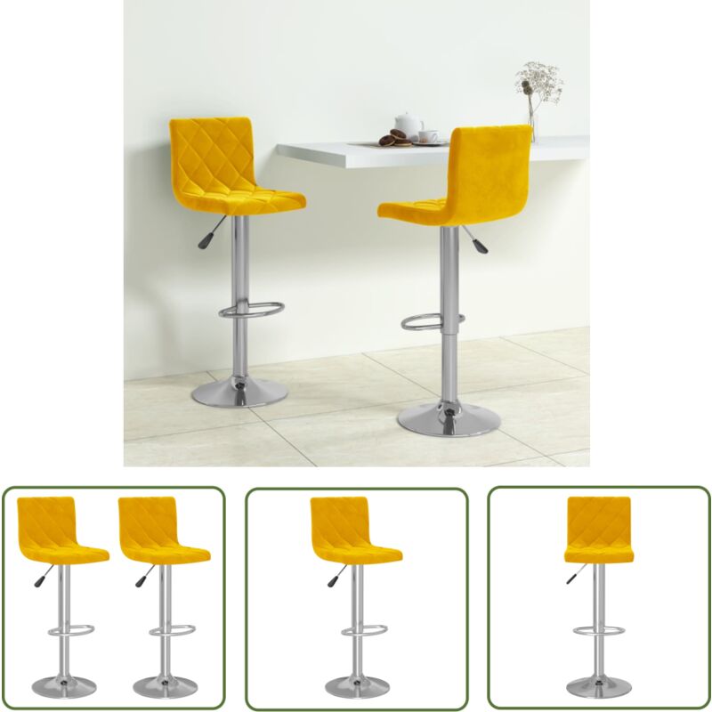 The Living Store Tabourets de bar lot de 2 jaune moutarde velours - Tabouret De Bar - Chaise De Comptoir - Fauteuil De Bar - Tabouret Réglable