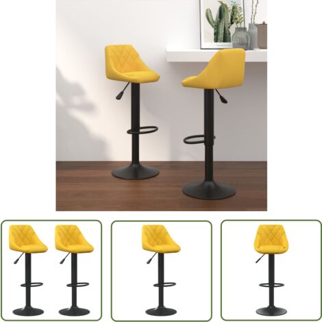 The Living Store Tabourets de bar lot de 2 jaune moutarde velours - Tabourets De Bar - Chaise De Comptoir - Tabouret De Bar - Fauteuil De Bar - Meubles De Cuisine