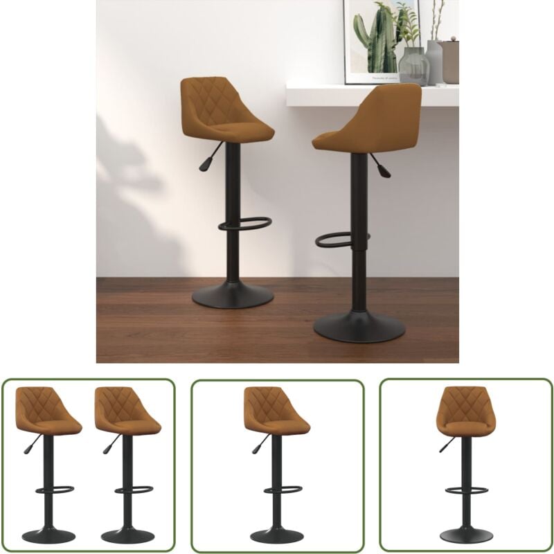The Living Store - Tabourets de bar lot de 2 marron velours - Tabouret De Bar - Chaise De Comptoir - Tabouret De Cuisine - Meubles De Salon